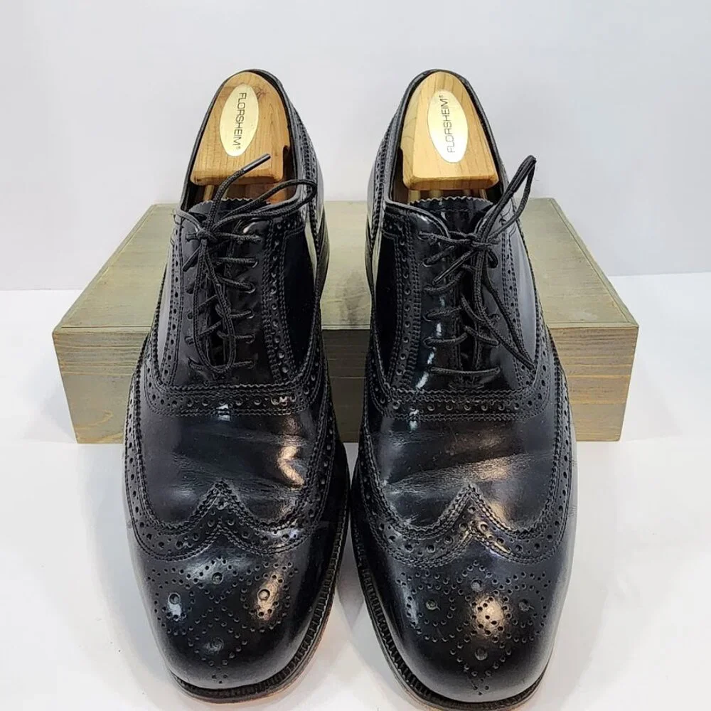 Florsheim Men's Lexington Wingtip Oxford Black Leather Shoes‎ Size 8 D